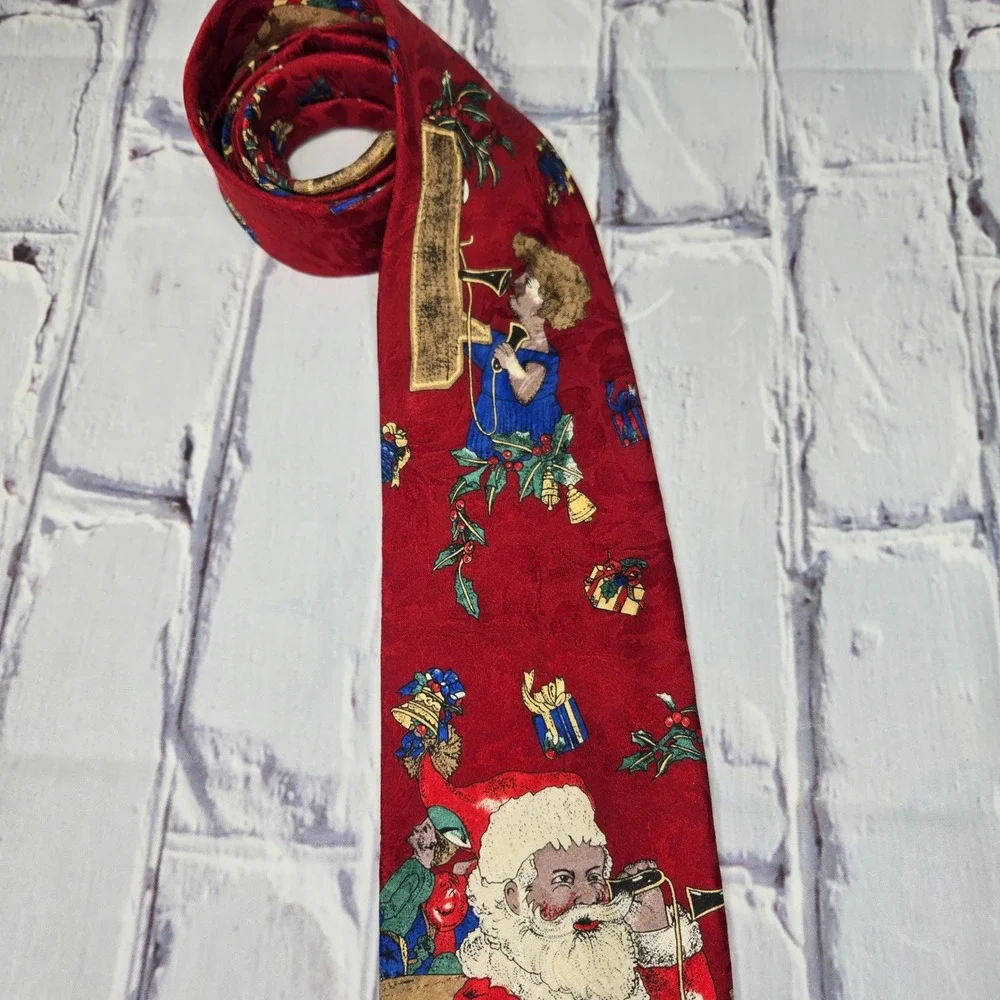 Croft & Barrow Red Santa‎ Claus Christmas Holiday Silk Blend Necktie Mens